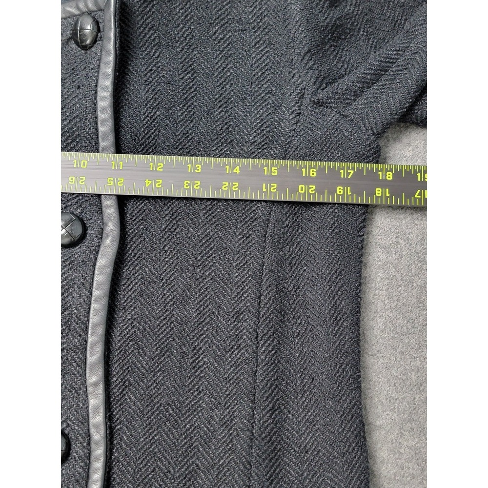 Isabel Marant Women's Wool Blend Herringbone Coat Black Leather Trim - Picture 5 of 9